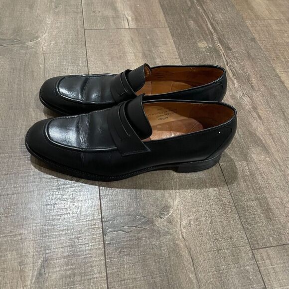 Alan McAfee Mens 10.5 C Black Leather Macaflex Loafers Dress Shoes Made England - Picture 2 of 14